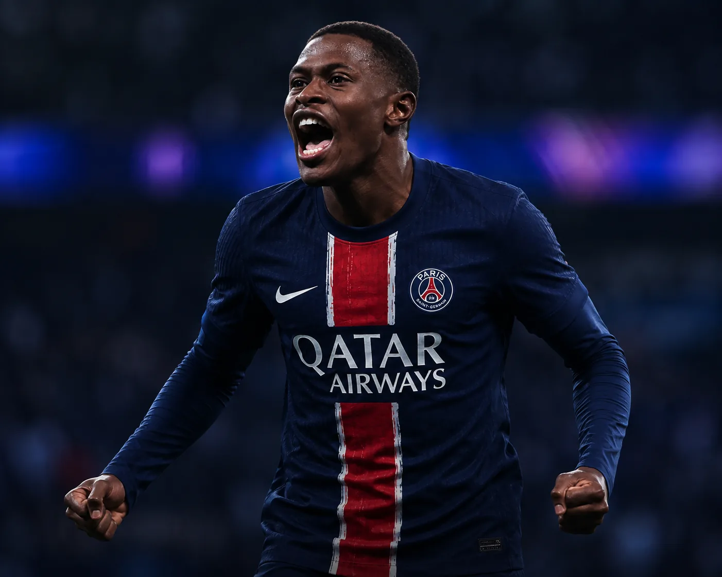 Nuno Mendes celebrating in Paris Saint-Germain colours